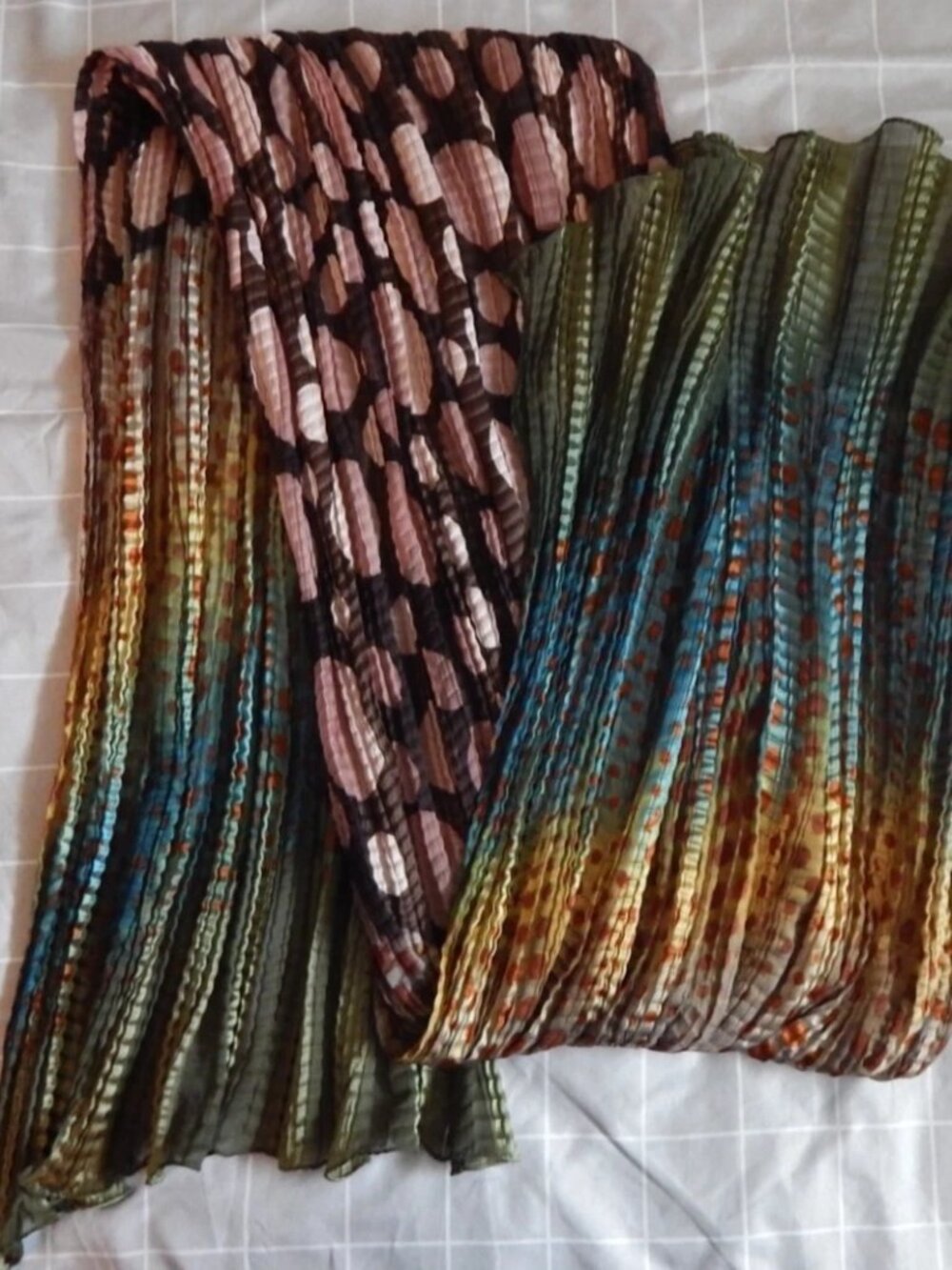 Cejon Crinkle Sheer Colorful Scarf - 24 x 72 Blue Green Gold Pink Copper
